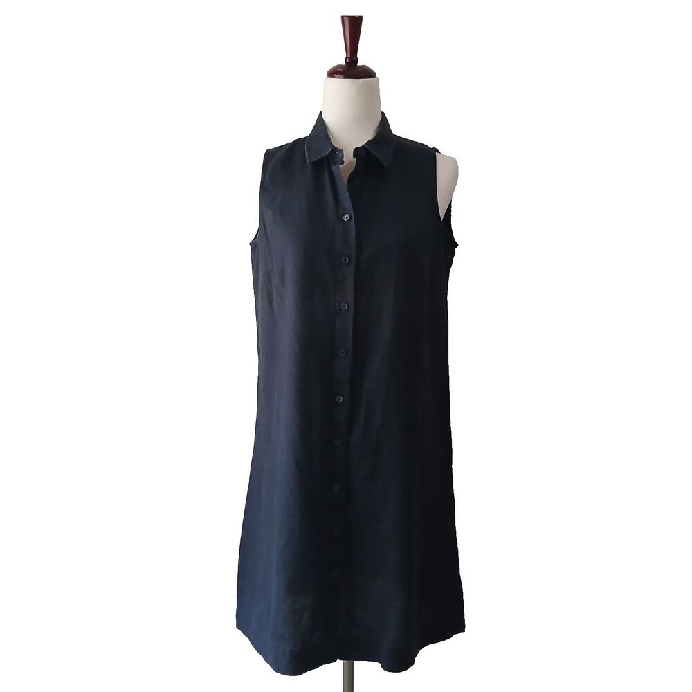 Garnet Hill 100% Linen Shirt Dress Women 2 Natural Minimalist Breathable #1048